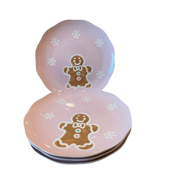 (4) Eli + Ana PINK GINGERBREAD HOUSE Salad Plates 8.5in Ceramic Christmas NEW - Picture 13 of 15